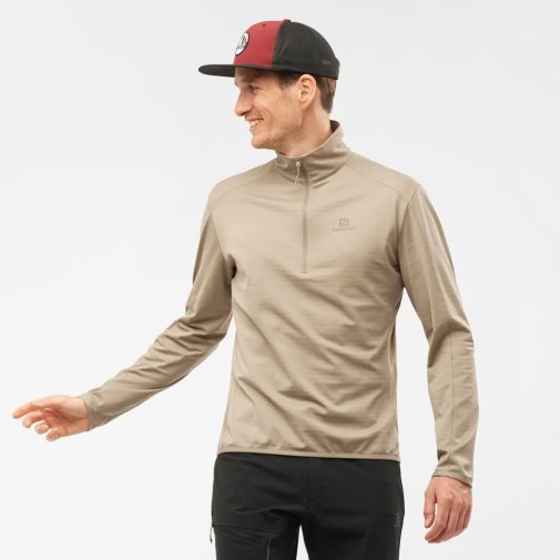 Pánské Mikiny Salomon Essential Lightwarm Half Zip Béžový | CZ 67DNPCW